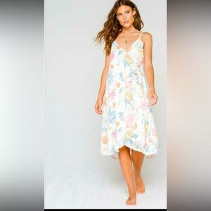 O'Neill OSIRIS Floral Boho Gauzey Flowy Midi Wrap Dress with Side Tie- Sz Small